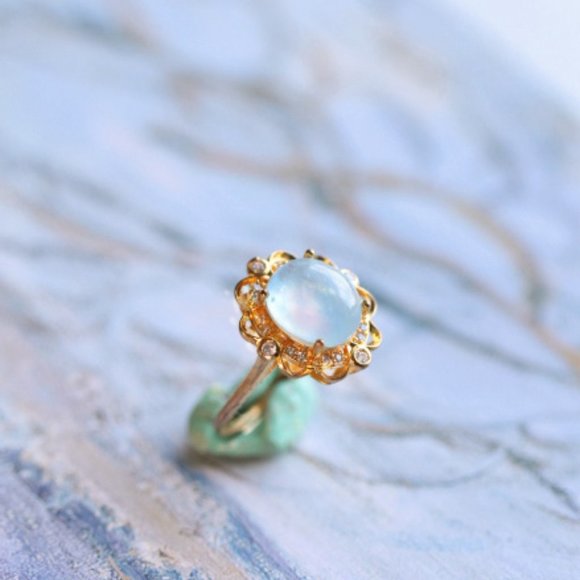 Vintage Natural Aquamarine Stone Adjustable Ring for her - Picture 3 of 7